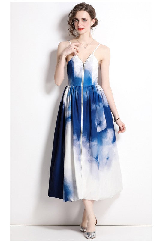Azure Watercolor  Maxi Dress