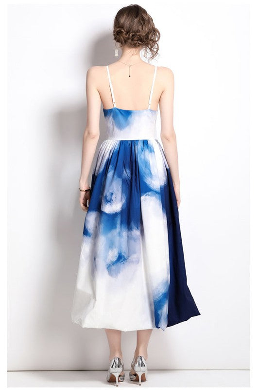 Azure Watercolor  Maxi Dress