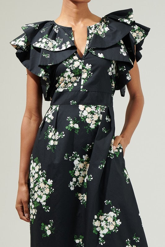 Emery Floral Santana Tie Back Midi Dress