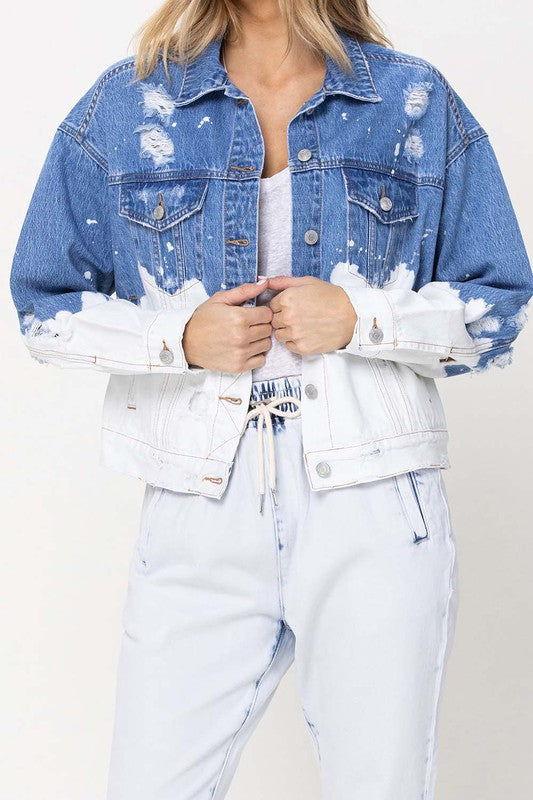 OVERSIZED BLEACH WASH DENIM JACKET