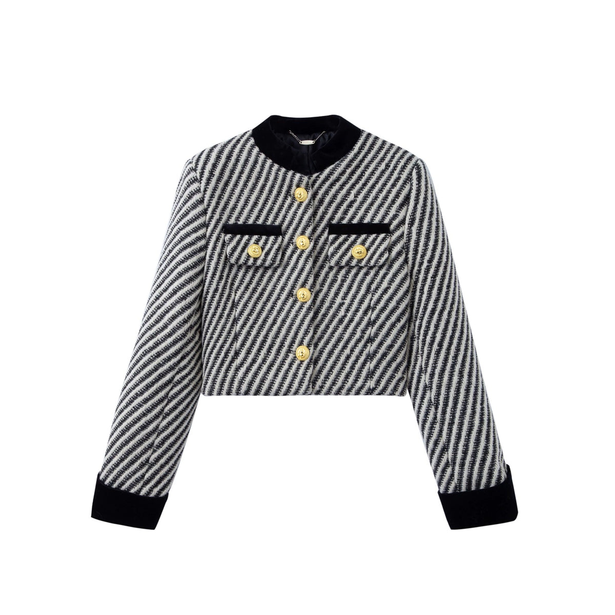 Classic Style Stand Collar Twill Wool Short Coat