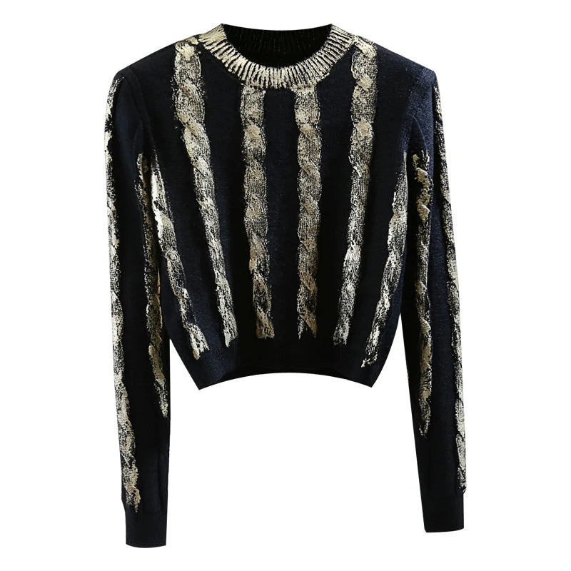 Metallic Cable Knit Sweater