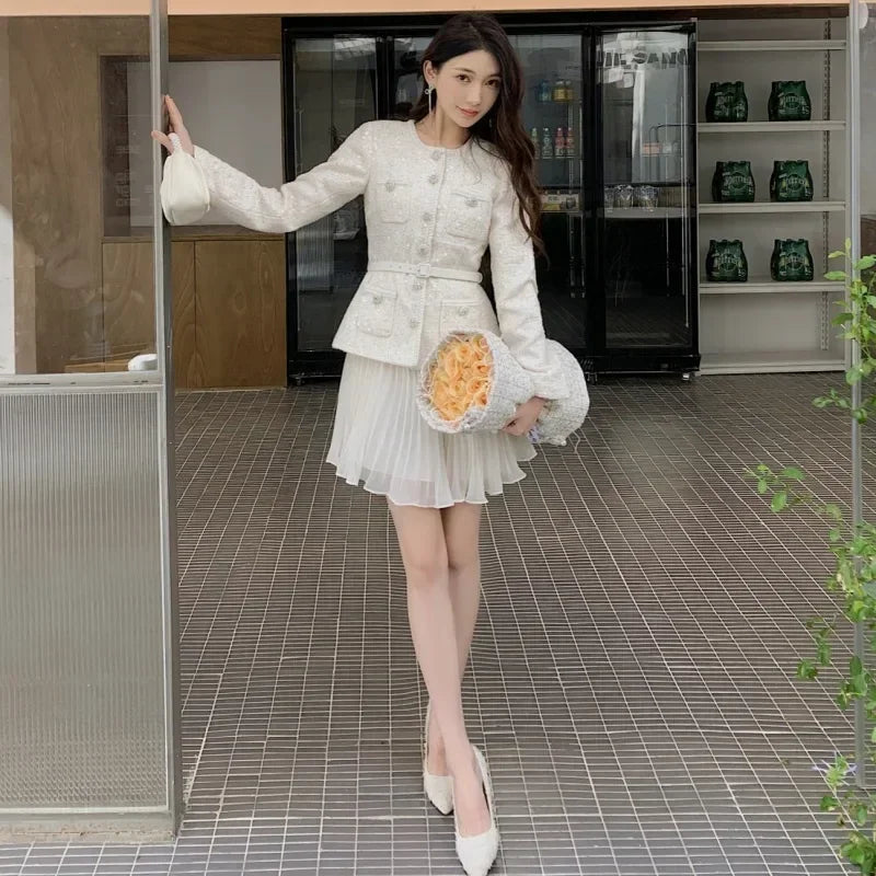 Twilight Tweed Jacket and Pleated Mini Skirt Set