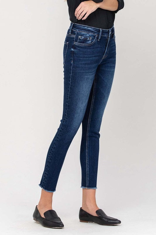 MID RISE RAW HEM CROPPED SKINNY JEANS