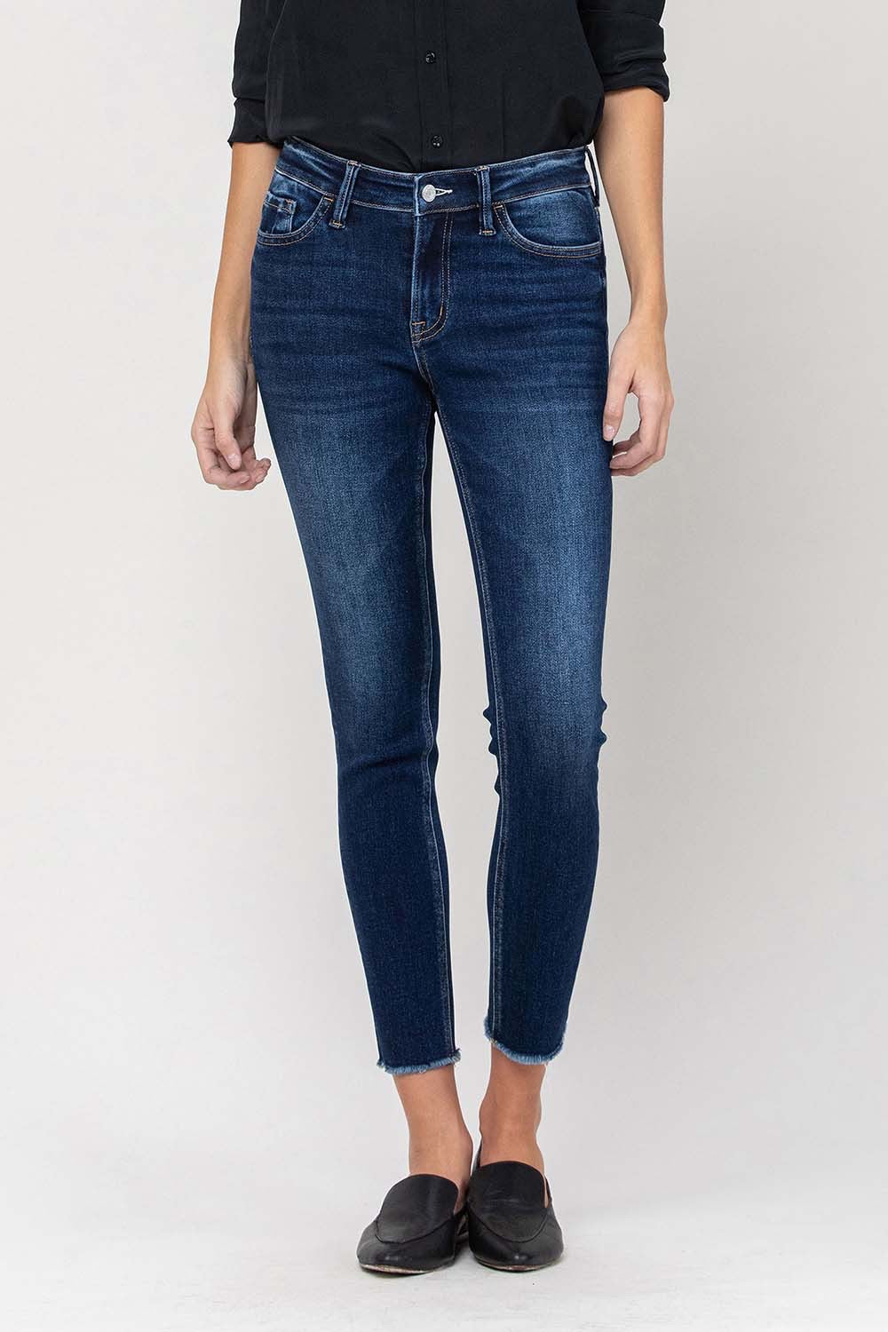 MID RISE RAW HEM CROPPED SKINNY JEANS