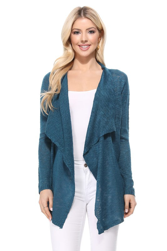 Draped Collar, Drape Front Sweater Cardigan