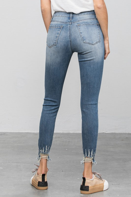 Distressed Raw Hem Skinny Jeans