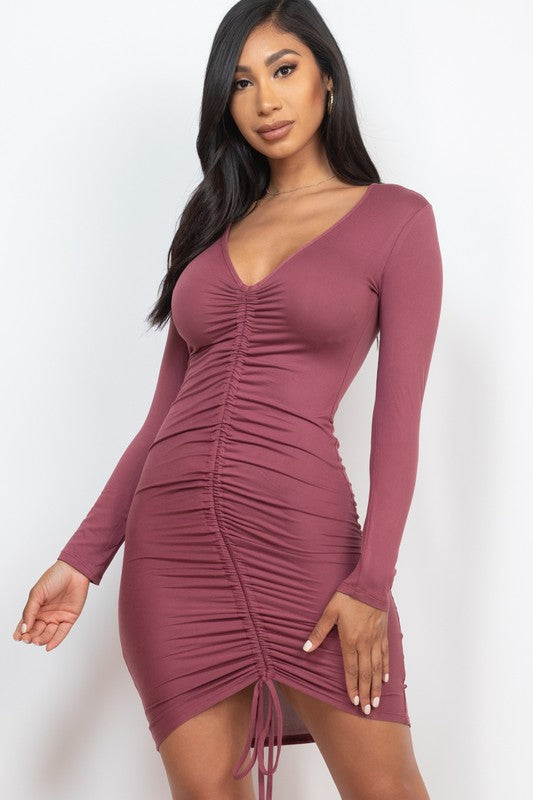 Drawstring Ruched Front Bodycon Dress