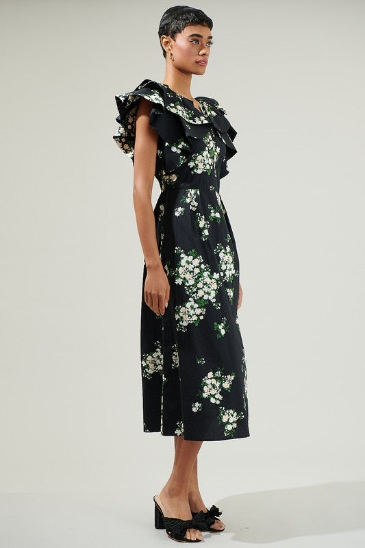 Emery Floral Santana Tie Back Midi Dress