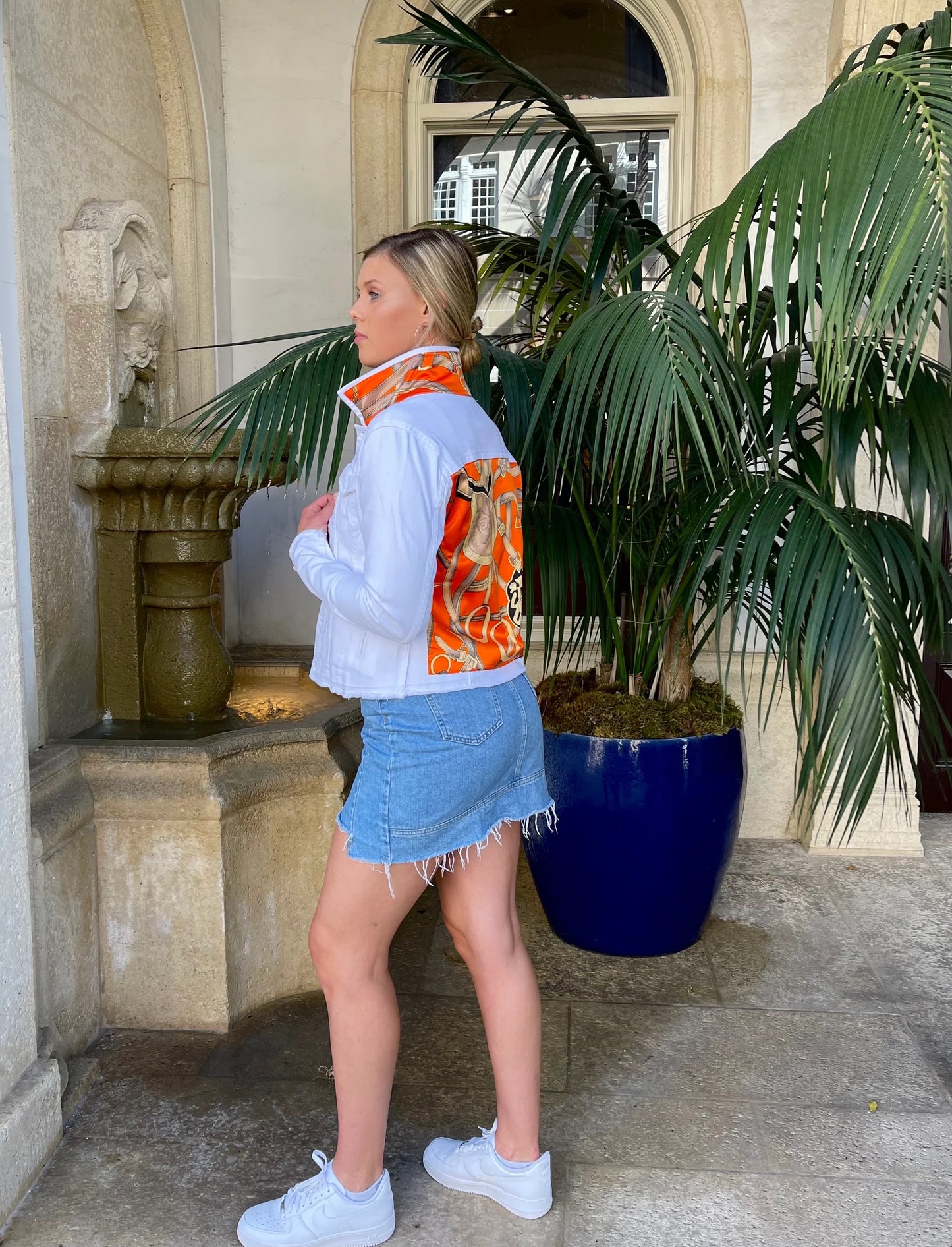 The White Denim Jacket / Orange Equestrian