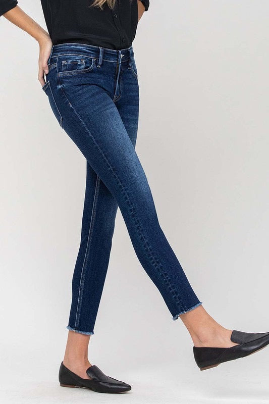 MID RISE RAW HEM CROPPED SKINNY JEANS