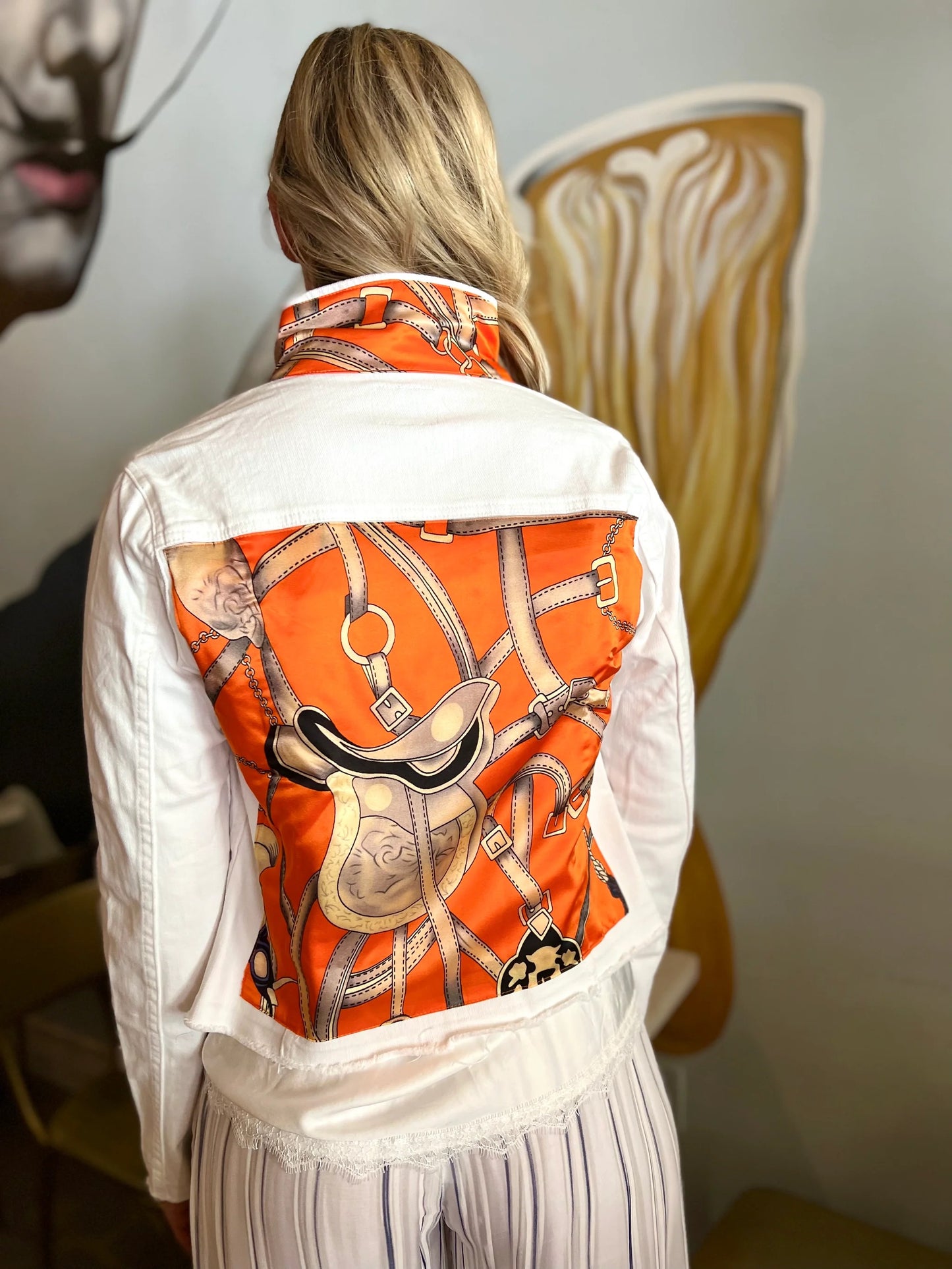 The White Denim Jacket / Orange Equestrian