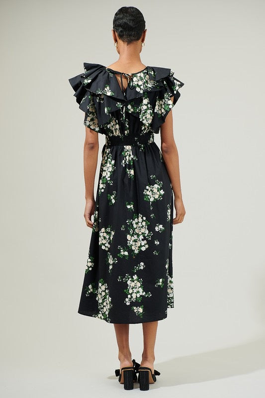 Emery Floral Santana Tie Back Midi Dress