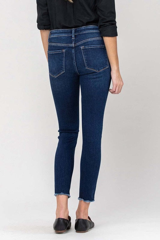 MID RISE RAW HEM CROPPED SKINNY JEANS