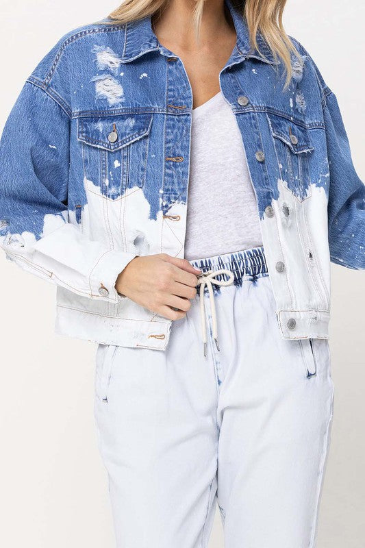 OVERSIZED BLEACH WASH DENIM JACKET