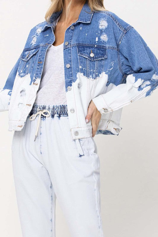 OVERSIZED BLEACH WASH DENIM JACKET