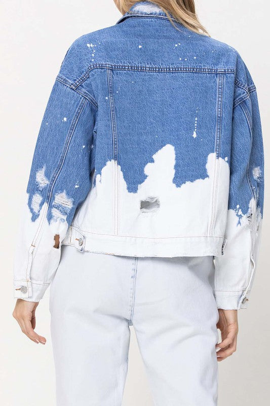 OVERSIZED BLEACH WASH DENIM JACKET