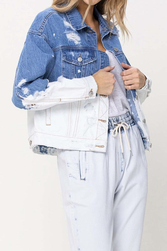 OVERSIZED BLEACH WASH DENIM JACKET