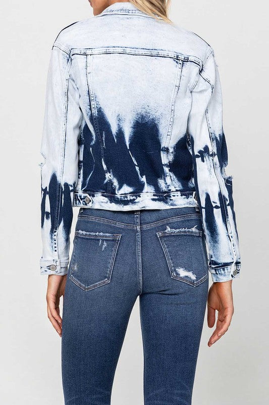 BLEACH TIE DYE CROPPED DENIM JACKET