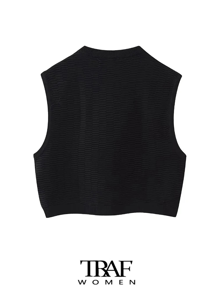 Front Button Cropped Knit Vest