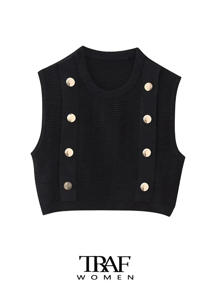 Front Button Cropped Knit Vest