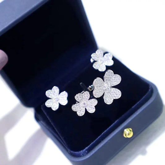 Flower Stud Earrings and Open Ring Sterling Silver