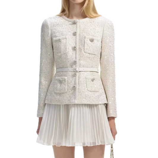 Twilight Tweed Jacket and Pleated Mini Skirt Set