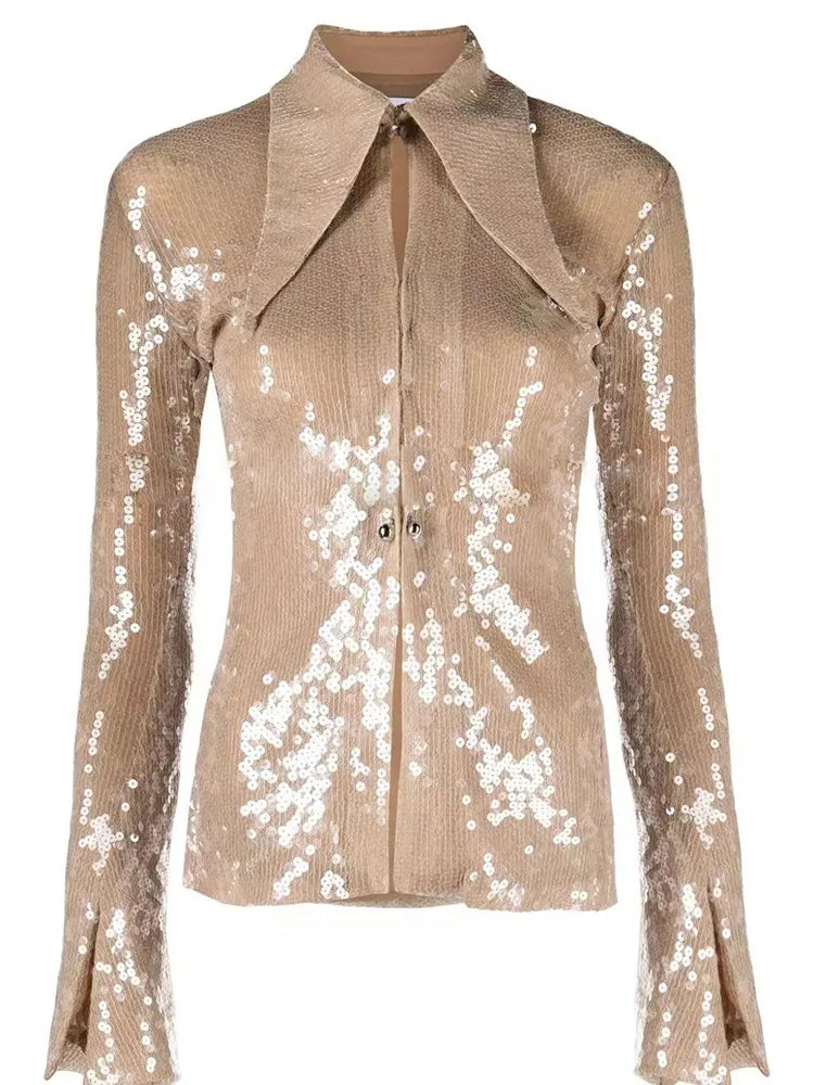 Flare Sleeve Sequined Blouse