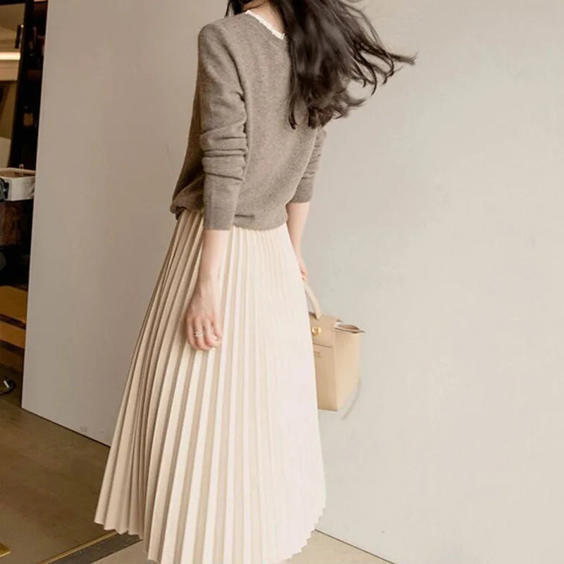 Autumn Pleated Midi Skirt