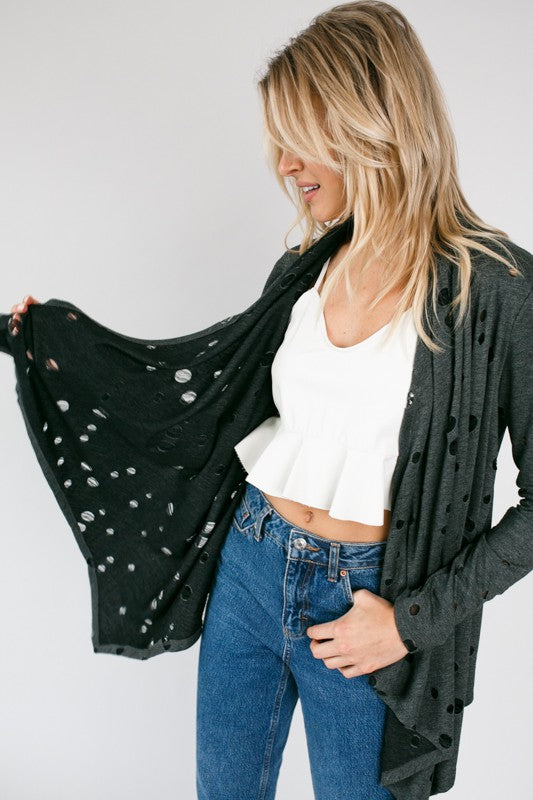 DISTRESSED CASCADE CARDIGAN